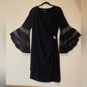 R&M Richards Black Dress with Sheer Flared Sleeves Size 16